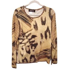 Christina Hope Pullover Silk Blend Animal Print Sweater Size XL